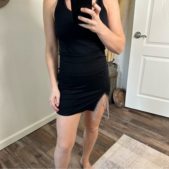Rhinestone Fringe Black Bodycon Mini Skirt Size Small - Picture 4 of 7